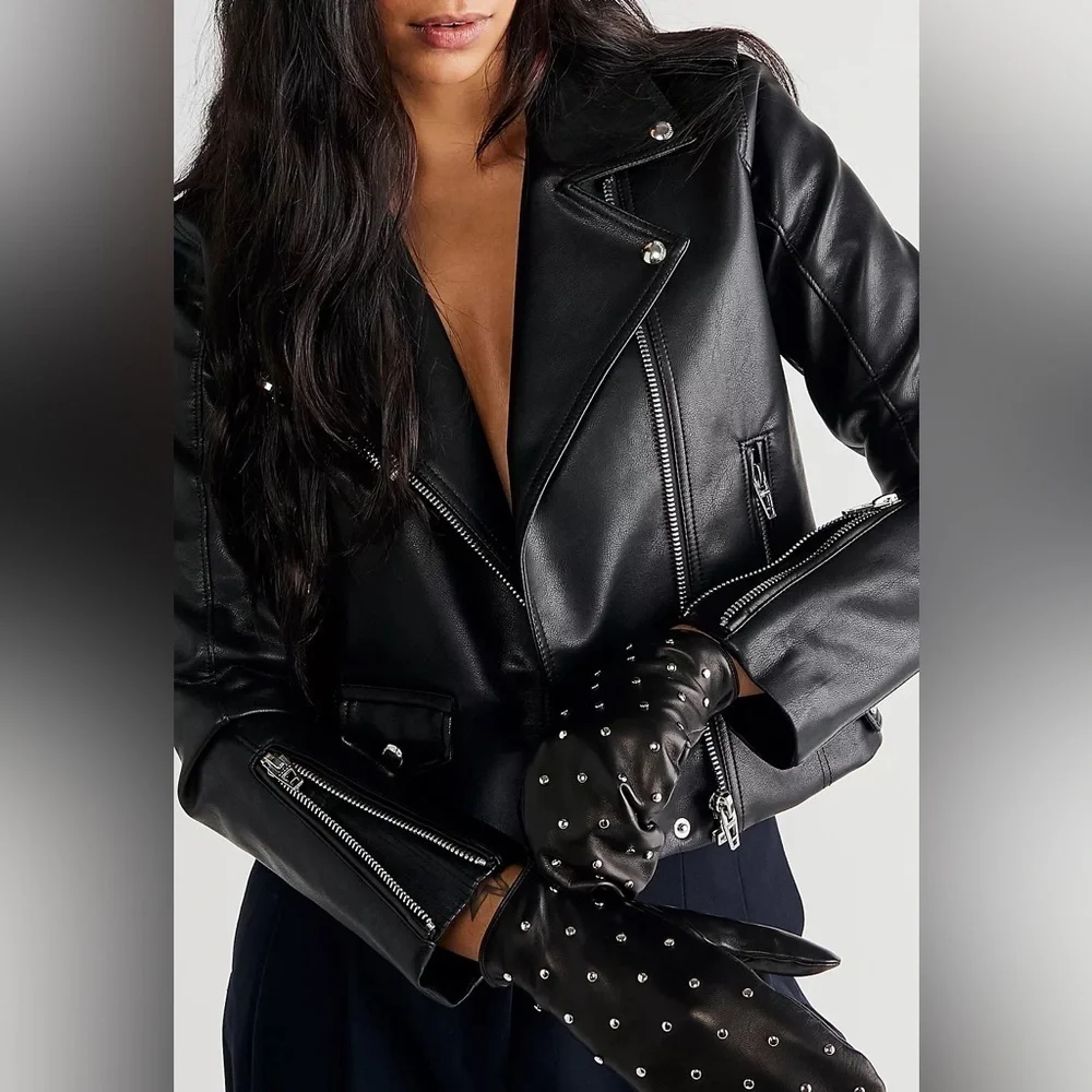 NWT Free People x Carolina Amato Carrie Studded Leather Mittens Black